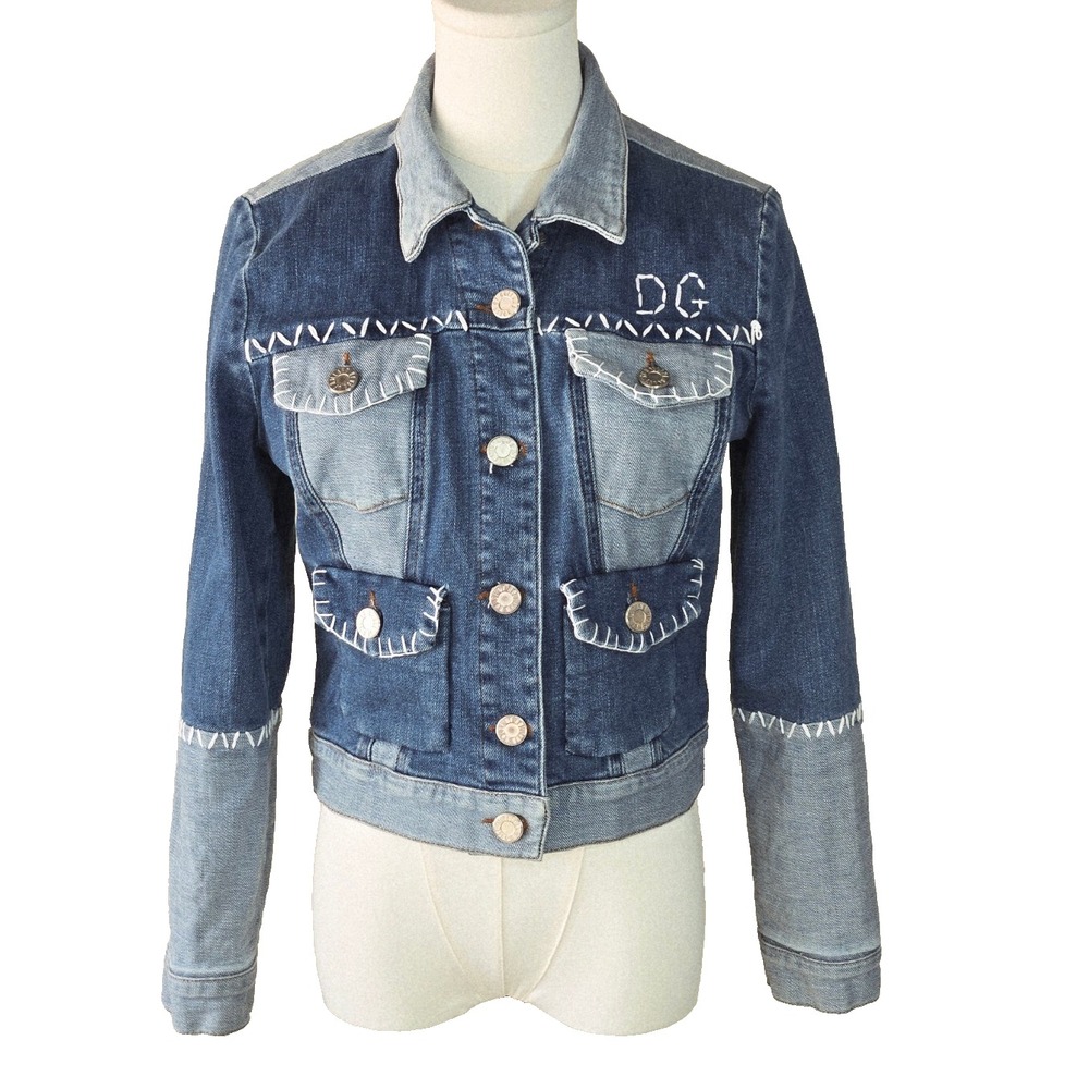 House of Holland Jacket Womens Size 4 Blue Denim Lined Western Patchwork Stretch